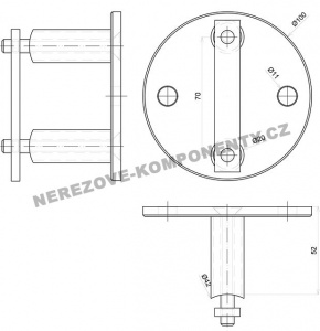 Boční kotvení sloupku pr. 42,4 mm - 2x šroub + kulatá platle