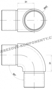 Spojka nerezového madla 42,4 mm - 90 st. (koleno)