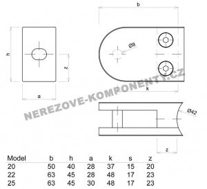 Kulatý držák skla zábradlí - model 20 KS