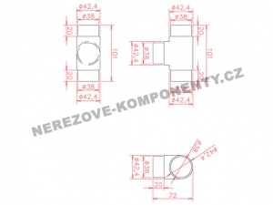 Spojka nerezového madla 42,4 mm - rovný T kus