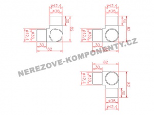 Spojka nerezového madla 42,4 mm - rohový T kus