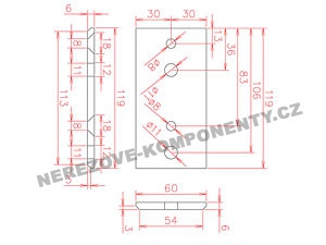 Boční kotvení sloupku pr. 42,4 mm - 2x šroub + hranatá platle